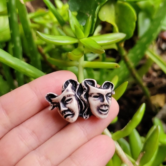 Vintage Celluloid Comedy Tragedy Brooch Pin - Picture 2 of 13